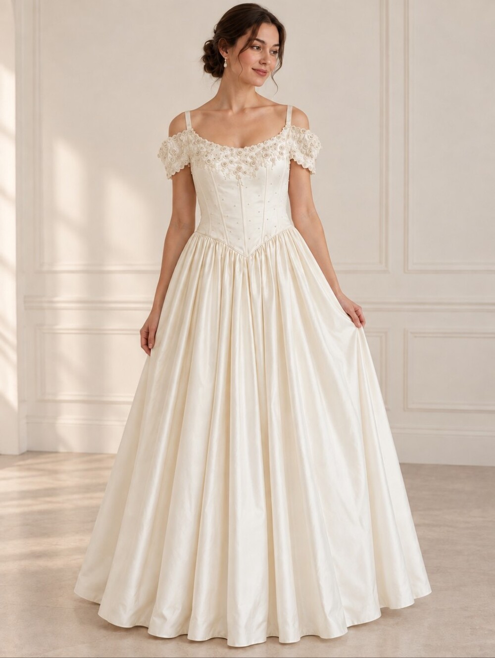 David’s Bridal Ivory Pearl Embroidered Wedding Gown Size 18